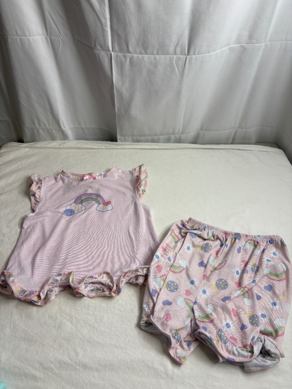 Vintage Y2K Kids Connection Rainbows Short Pajamas Set Girls Pink 4T